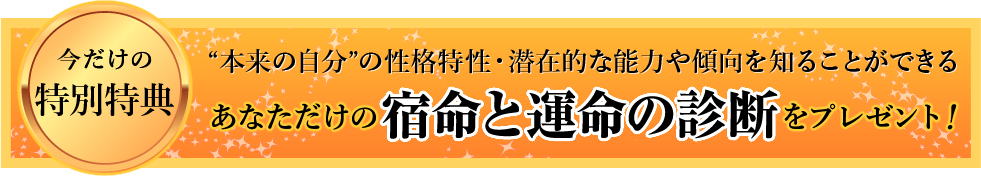 今だけの特別特典　“本来の自分”の性格特性・潜在的な能力や傾向を知ることができるあなただけの宿命と運命診断をプレゼント！